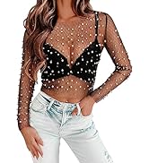 Ezcosplay Women Nashville Rhinestone Mesh Crop Top Sparkly